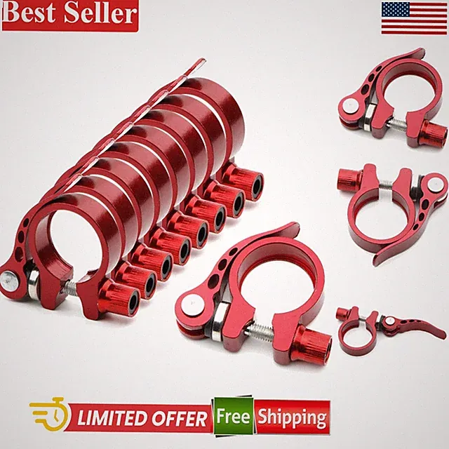 Lightweight 31.8mm Quick Release Seatpost Clamp - 9-Pack with Stylish Red Finish