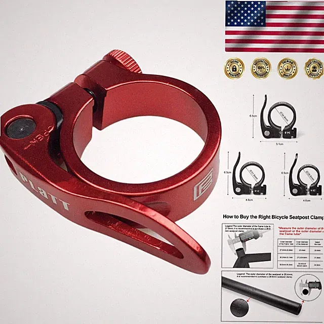 Lightweight Aluminum Bike Seatpost Clamp - Quick Release, 31.8mm, Red Anodized