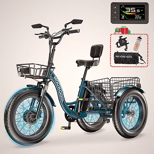 MOONCOOL Electric Tricycle for Adults, 20" Fat Tire Electric Trike Peak 1100W