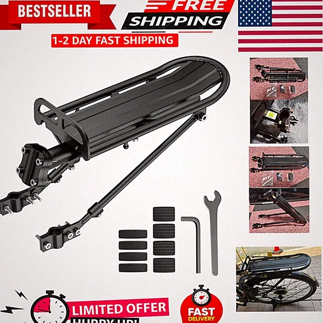 Rear Bike Rack Aluminum Alloy Bike Cargo Rack Quick Release Adjustable Bicycl...