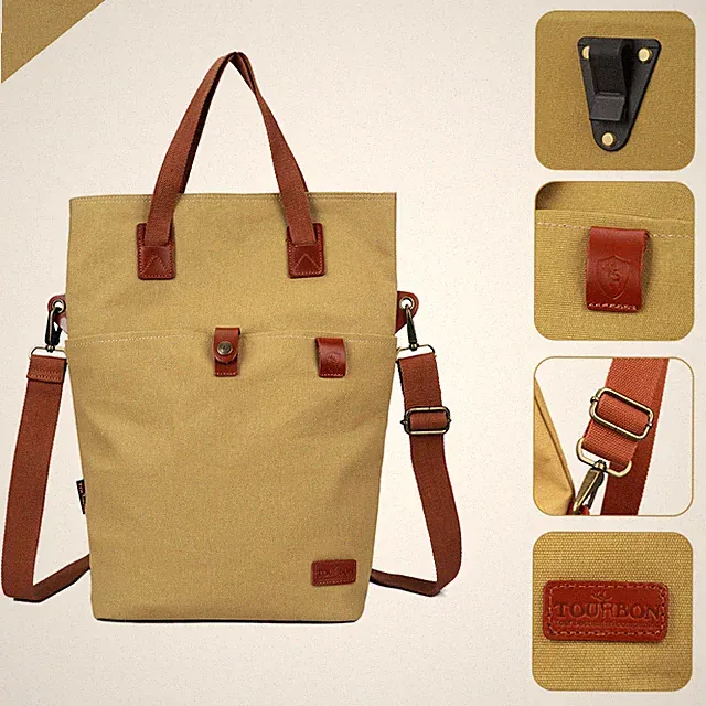 TOURBON Canvas Clip-On Quick-Release Bike Panniers Women's Shoulder Tote Bag